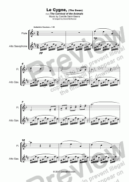 page one of The Swan, (Le Cygne), by Saint-Saens, Duet for Flute and Alto Saxophone