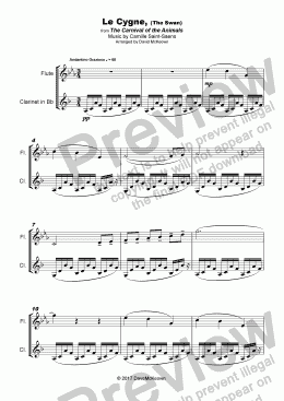 page one of The Swan, (Le Cygne), by Saint-Saens, Duet for Flute and Clarinet