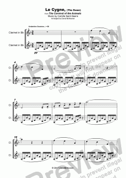 page one of The Swan, (Le Cygne), by Saint-Saens, Duet for Clarinet