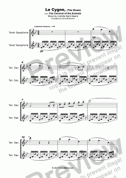 page one of The Swan, (Le Cygne), by Saint-Saens, Duet for Tenor Saxophone