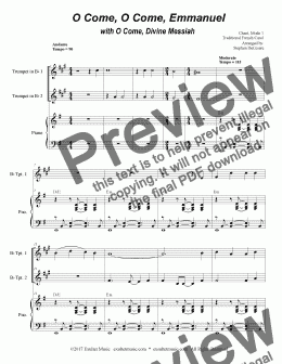 page one of  O Come, O Come, Emmanuel with O Come, Divine Messiah (Duet for Bb-Trumpet)