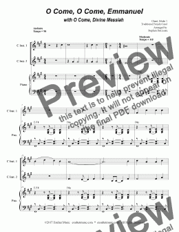 page one of O Come, O Come, Emmanuel with O Come, Divine Messiah (Duet for C-Instruments)