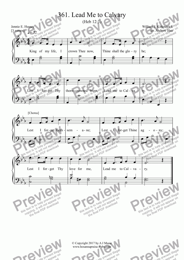 Lead Me To Calvary Easy Piano 361 Download Sheet Music Pdf File