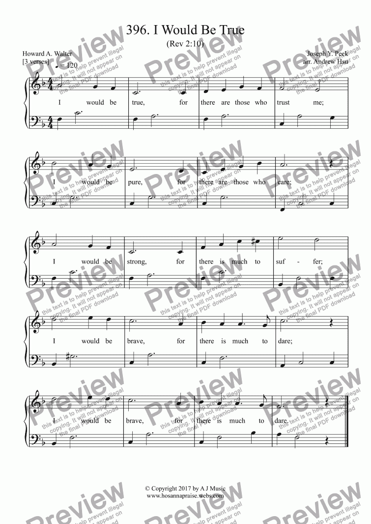 I Would Be True - Easy Piano 396 - Download Sheet Music PDF file