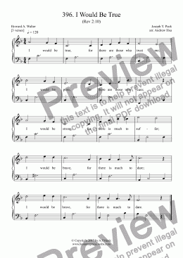 page one of I Would Be True - Easy Piano 396