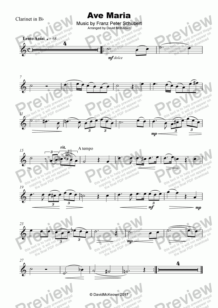 Ave Maria By Franz Schubert For Clarinet And Piano Sheet Music Pdf