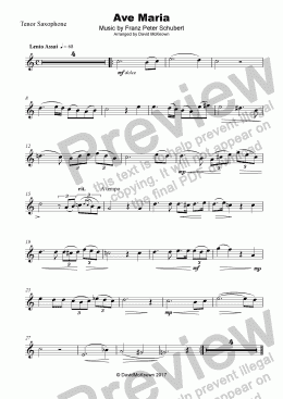 page one of Ave Maria by Franz Schubert, for Tenor Saxophone and Piano