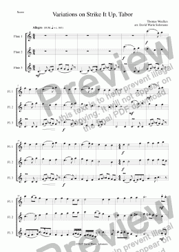 page one of Variations on "Strike It Up, Tabor" for flute trio