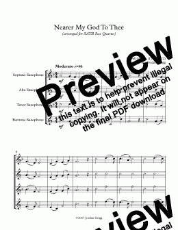 page one of Nearer My God To Thee (SATB Sax Quartet) Score and Parts