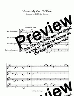 page one of Nearer My God To Thee (AATB Sax Quartet) Score and Parts