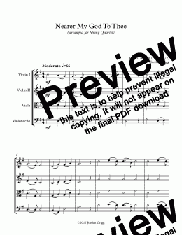 page one of Nearer My God To Thee (String Quartet) Score and Parts