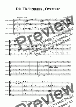 page one of Die Fledermaus (Bb) - J. Strauss - Overture - Saxophone Quartet 