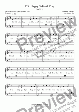 page one of Happy Sabbath Day - Easy Piano 128. 