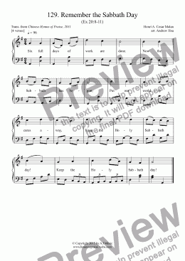 page one of Remember the Sabbath Day - Easy Piano 129