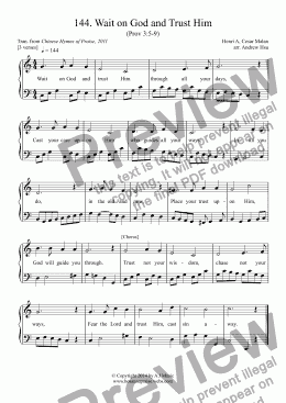 page one of Wait on God and Trust Him - Easy Piano 144