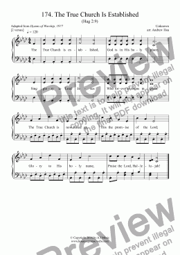 page one of The True Church Is Established - Easy Piano 174