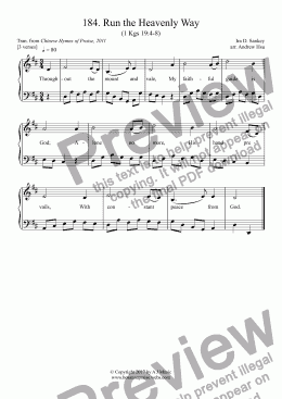 page one of Run the Heavenly Way - Easy Piano 184