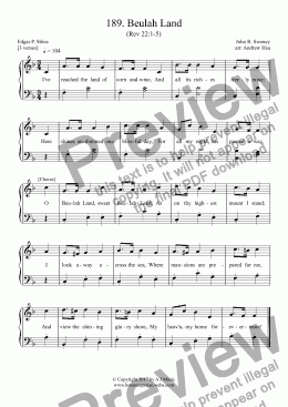 page one of Beulah Land - Easy Piano 189