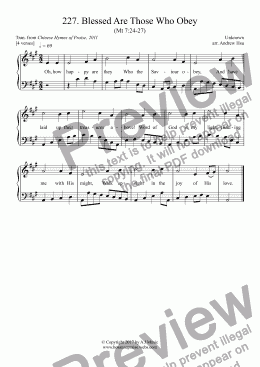 page one of Blessed Are Those Who Obey - Easy Piano 227