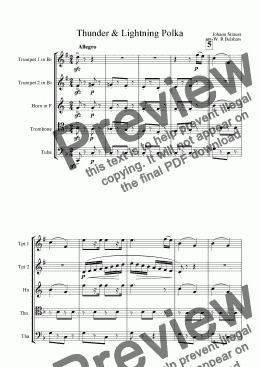 page one of Thunder & Lightning Polka (for brass quintet)