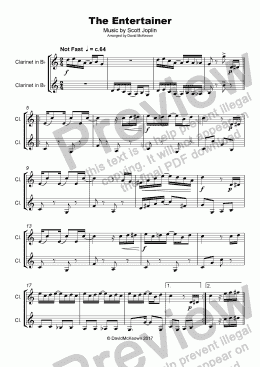 page one of The Entertainer by Scott Joplin, Duet for Clarinet