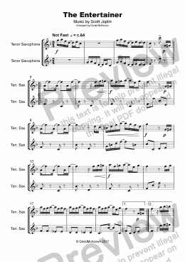 page one of The Entertainer by Scott Joplin, Duet for Tenor Saxophone