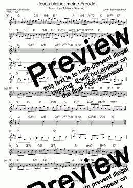 page one of Bach - Jesu, Joy of Man's Desiring - Jesus bleibet meine Freude Herz und Mund und Tat und Leben - Jésus que ma joie demeure - Jesús, alegría de los hombres - 『主よ、人の望みの喜びよ』 バッハ - BWV 147 - PDF - lead sheet Melody + chords