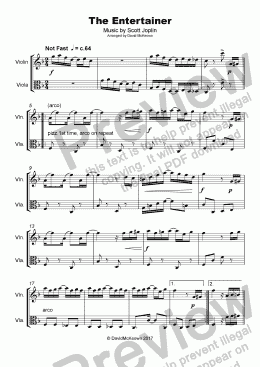 page one of The Entertainer by Scott Joplin, Duet for Violin and Viola