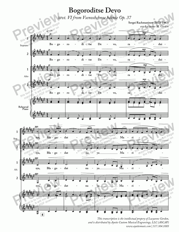 Rachmaninov Bogoroditse Devo Download Sheet Music Pdf File