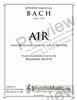 page one of Bach - Air from Orchestral Suite No. 3 in D for String Quartet