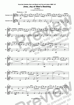 page one of Jesu Joy of Man's Desiring, J S Bach, Duet for Two Clarinets