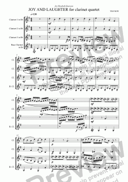 page one of JOY AND LAUGHTER for clarinet quartet