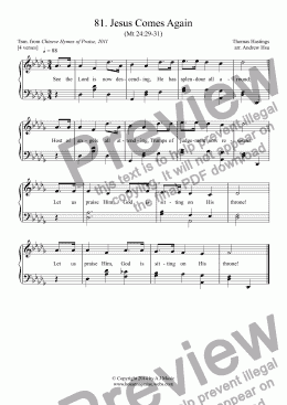 page one of Jesus Comes Again - Easy Piano 81