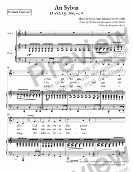 page one of Schubert - An Sylvia for Medium Voice in F Major