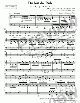 page one of Schubert - Du bist die Ruh for Low Voice in G Major