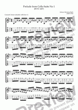 page one of Prelude to Cello Suite No 1 (SNM and tab)