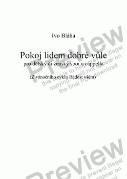 page one of POKOJ LIDEM DOBRÉ VůLE pro dětský či ženský sbor a cappella (Czech words)