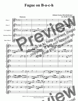 page one of Fugue on B-a-c-h for Oboe Consort