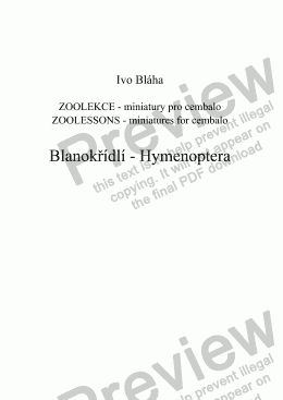 page one of BLANOKŘÍDLÍ (Hymenoptera) pro cembalo