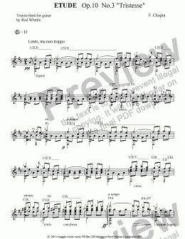 page one of Etude Op.10  No 3  'Tristesse'   (for solo classical guitar)  4pp