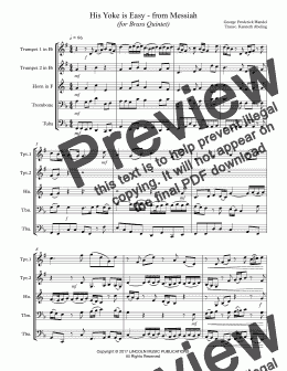 page one of Handel - Messiah - His Yoke is Easy (for Brass Quintet)