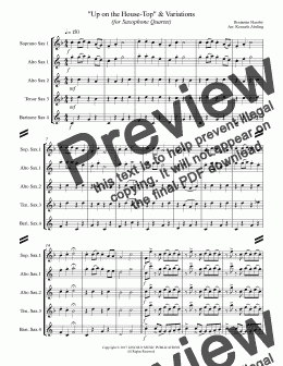 page one of Up on the House-Top & Variations (for Saxophone Quartet SATB or AATB)