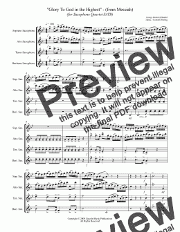 page one of Handel - "Glory To God in the Highest" - (from Messiah) (for Saxophone Quartet SATB)