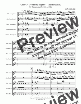 page one of Handel - "Glory To God in the Highest" - (from Messiah) (for Saxophone Quintet AATTB)