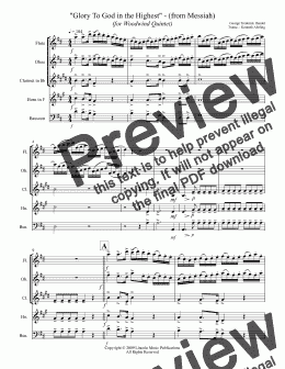 page one of Handel - "Glory To God in the Highest" - (from Messiah) (for Woodwind Quintet)