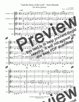 page one of Handel - "And the Glory of the Lord" - from Messiah (for Brass Quintet)