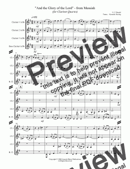 page one of Handel - "And the Glory of the Lord" - from Messiah (for Clarinet Quartet)