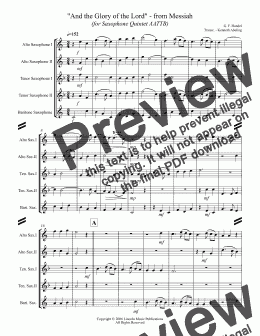 page one of Handel - "And the Glory of the Lord" - from Messiah (for Saxophone Quintet AATTB)