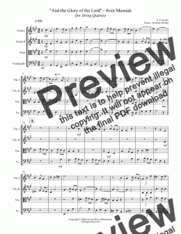 page one of Handel - "And the Glory of the Lord" - from Messiah (for String Quartet)