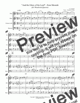 page one of Handel - "And the Glory of the Lord" - from Messiah (for Woodwind Quartet)